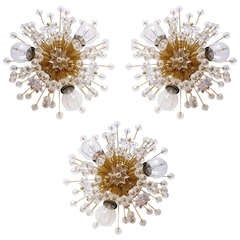 Set of 3 Emil Stejnar Vienna Gold-Plated Snowball Sputnik Wall Lights or Flush-Mounts by Rupert Nikoll