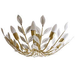 Kalmar Vienna Brass Leaf Chandelier with White Leaves from the 1950s