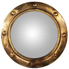 French Nautical Porthole Convex Brass Mirror Bull´s Eye Mirror from the 1950s