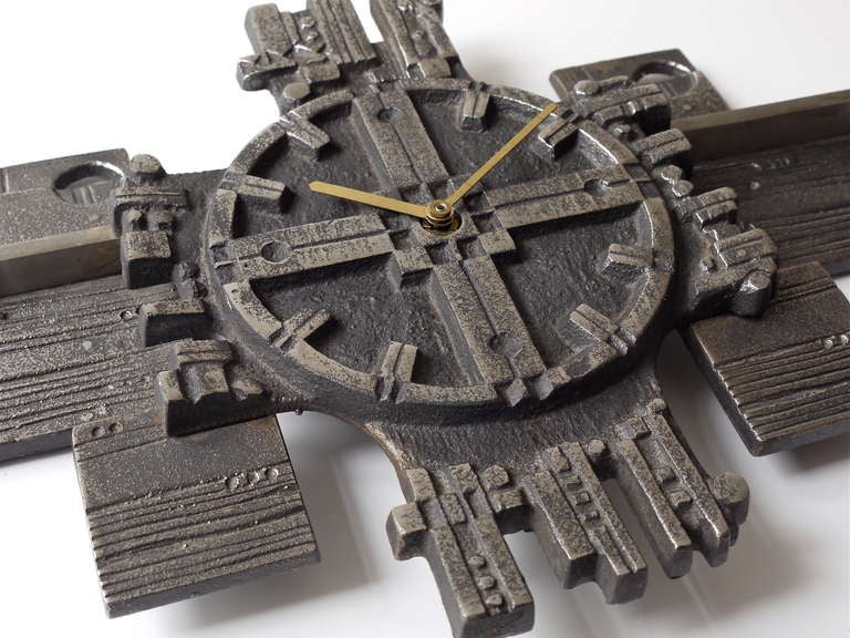 20th Century Italian Brutalist Cast Iron Modernist Wall Clock from the 1960s