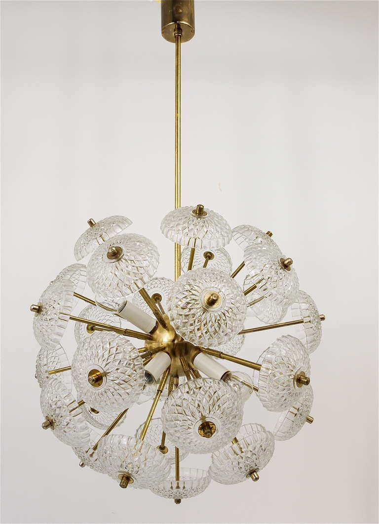 20th Century Italian Sputnik Blowball Brass Chandelier With Glass Discs From The 1960s