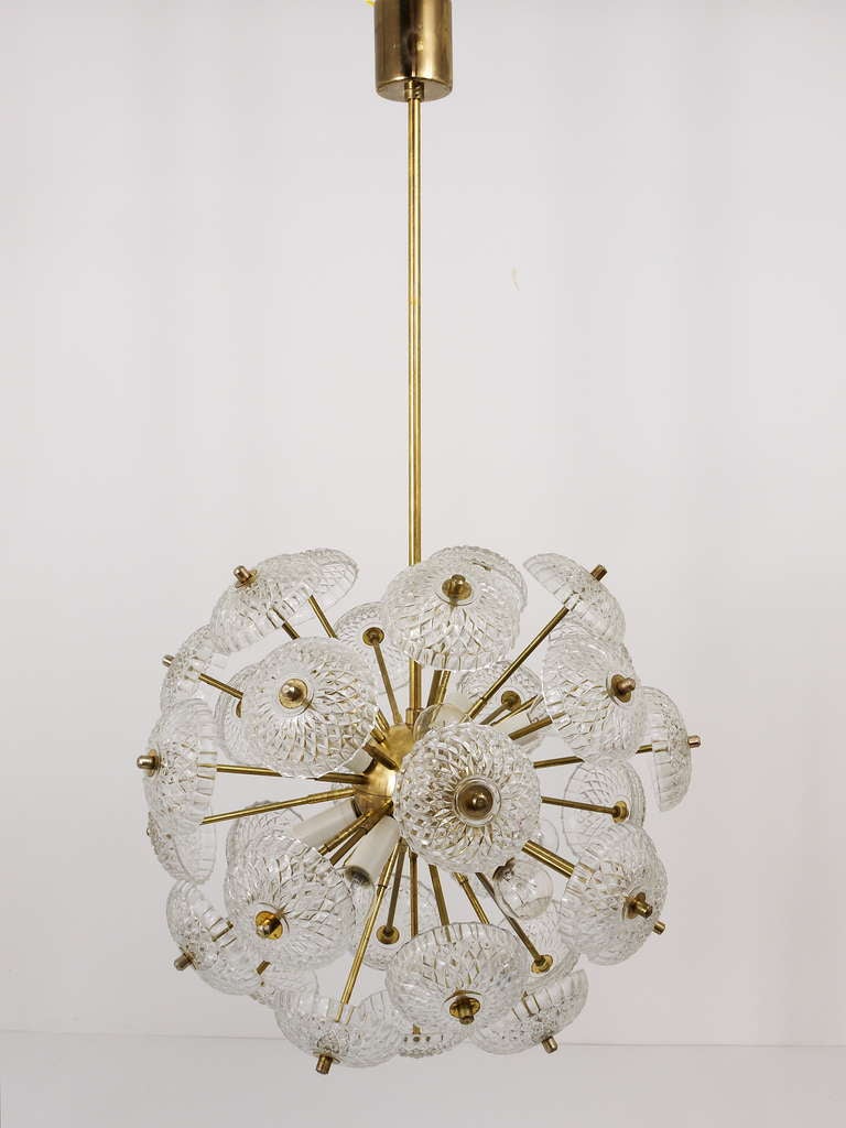 Italian Sputnik Blowball Brass Chandelier With Glass Discs From The 1960s 3
