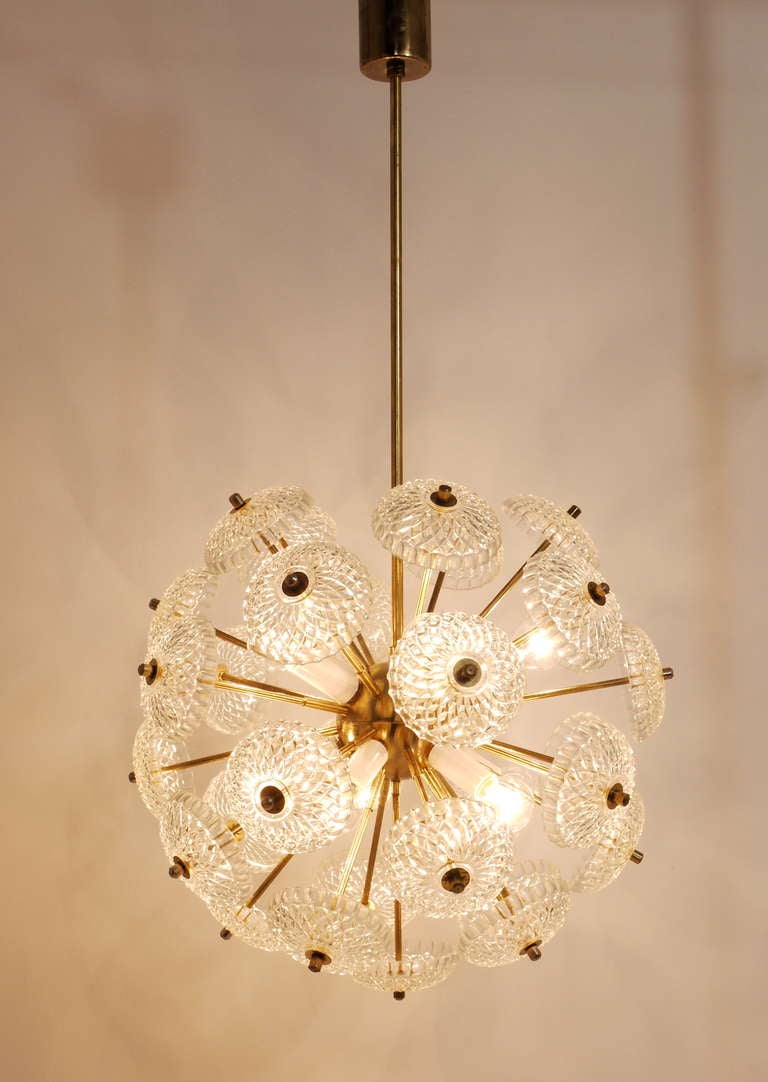Italian Sputnik Blowball Brass Chandelier With Glass Discs From The 1960s 4