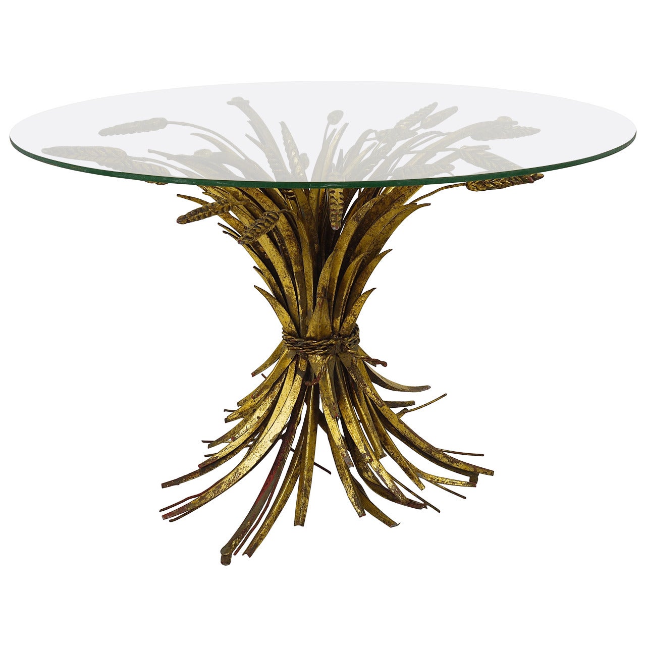 Table française dorée Sheaf of Wheat, Coco Chanel, Hollywood Regency, années 1960