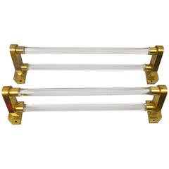 A French Art Nouveau Glass Towel Bar Rail Holder, 2 available