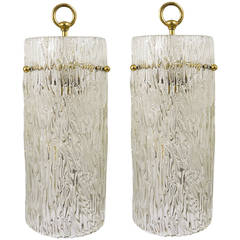 Two Matching Pair of Kalmar Glass Tube Brass Pendant Lamps, Austria, 1950s 9