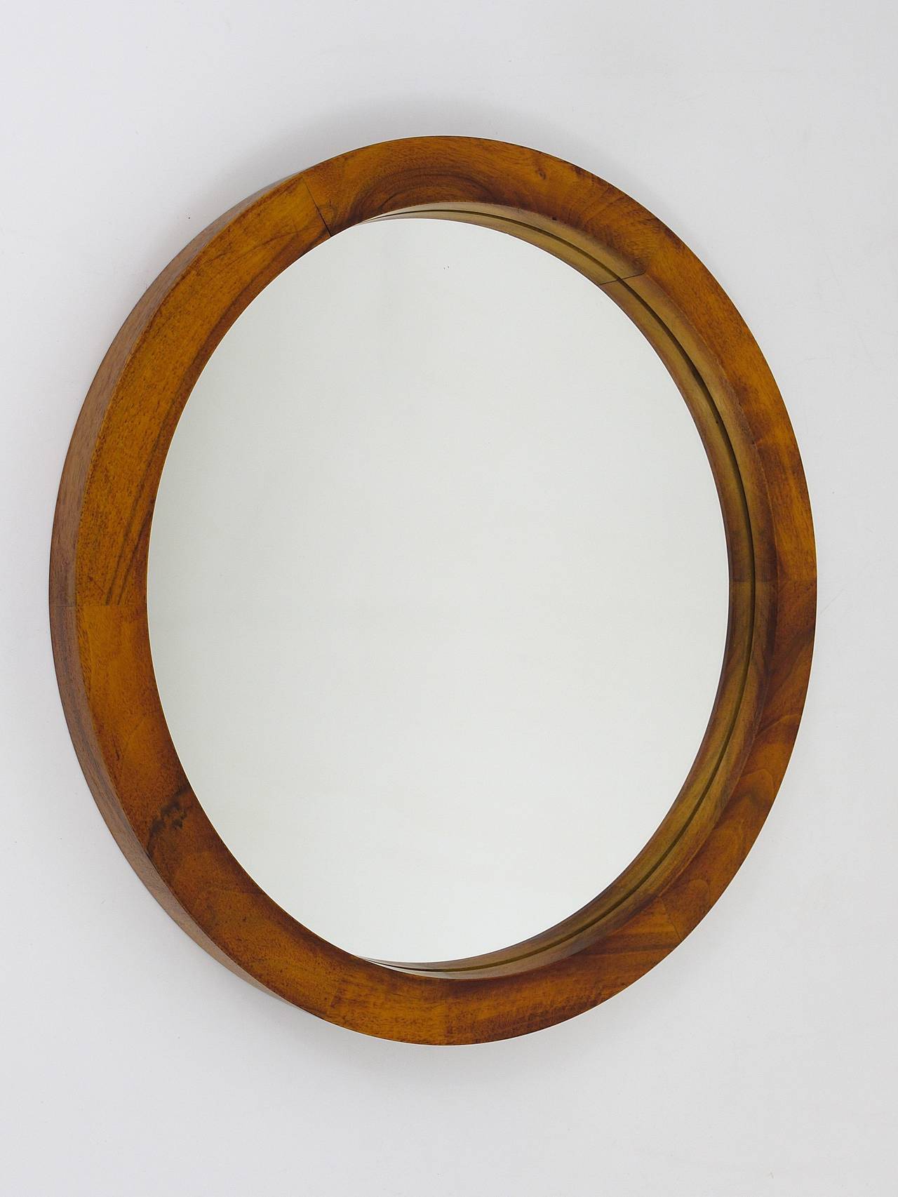 Mid-Century Modern Carl Aubock Vienna Round Walnut Modernist Mirror, 1950s