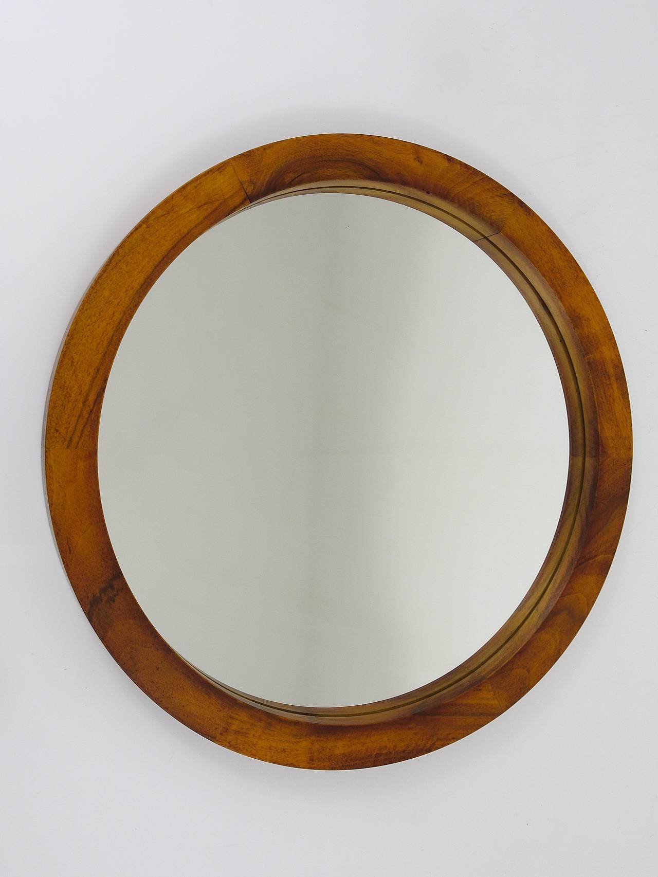 Austrian Carl Aubock Vienna Round Walnut Modernist Mirror, 1950s