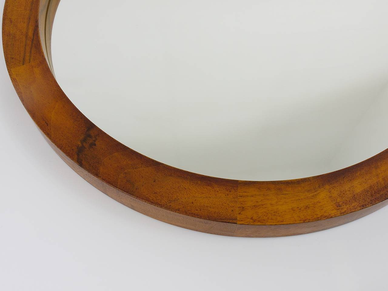 Mid-20th Century Carl Aubock Vienna Round Walnut Modernist Mirror, 1950s