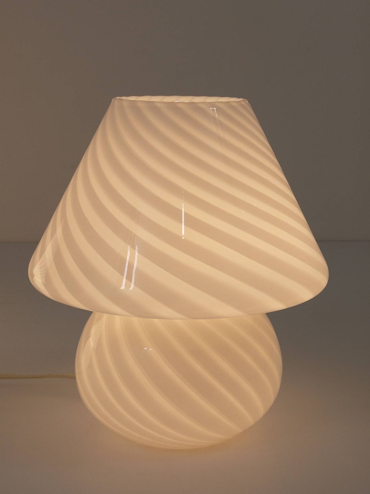 Mid-Century Modern A Pair Italian Swirl Mushroom Table Lamps by Vistosi Murano