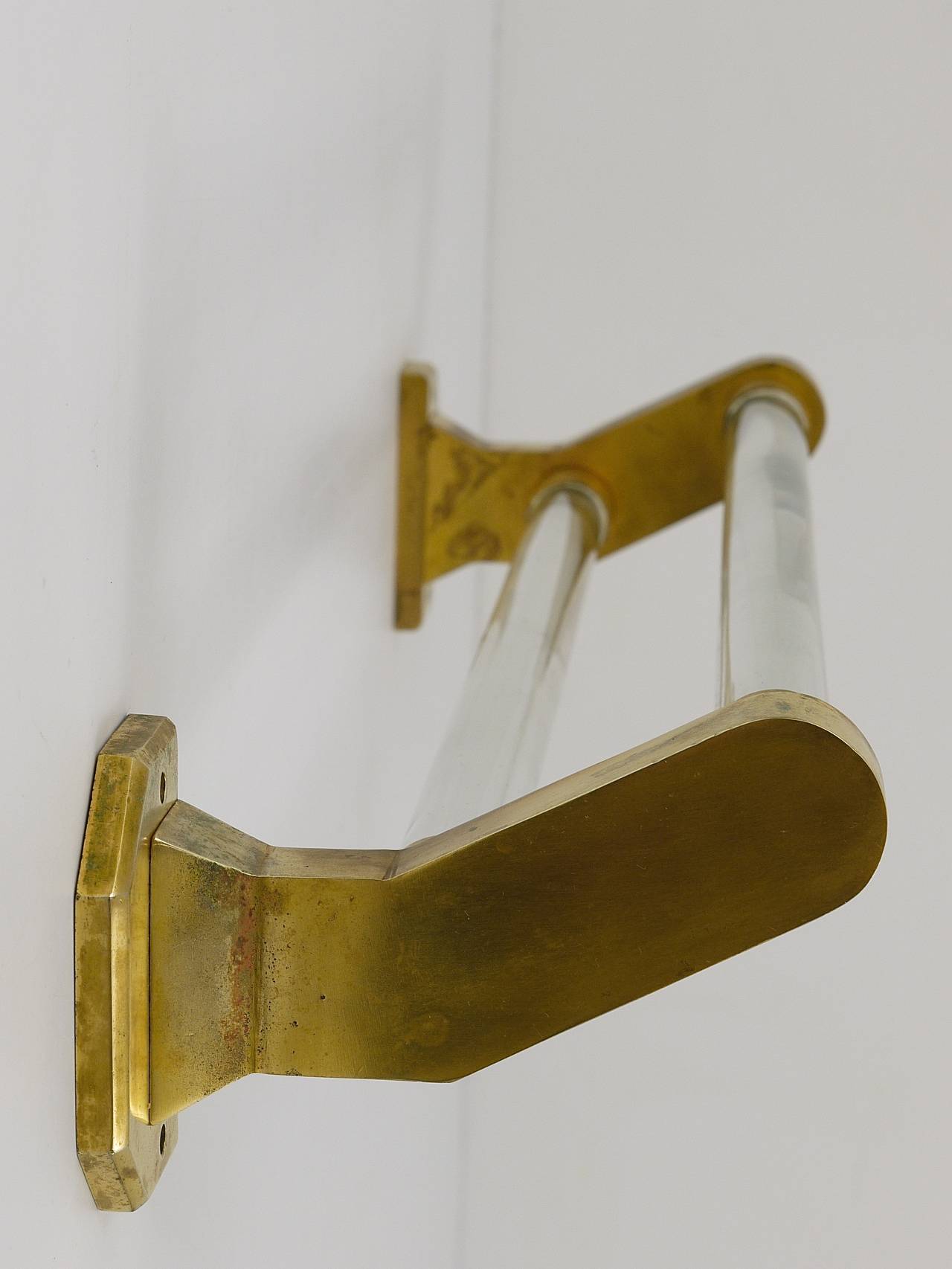 A French Art Nouveau Glass Towel Bar Rail Holder, 2 available