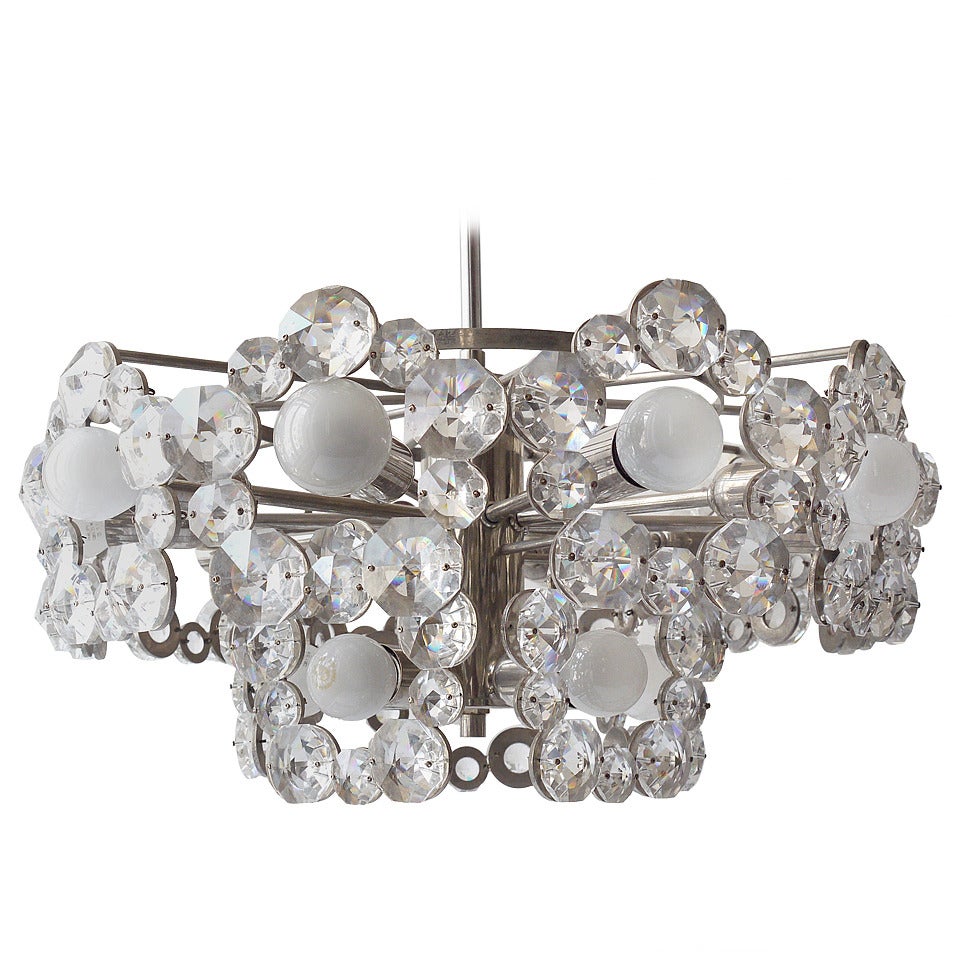 Lobmeyr Austria Chandelier with Big Faceted Crystals from the 1960s