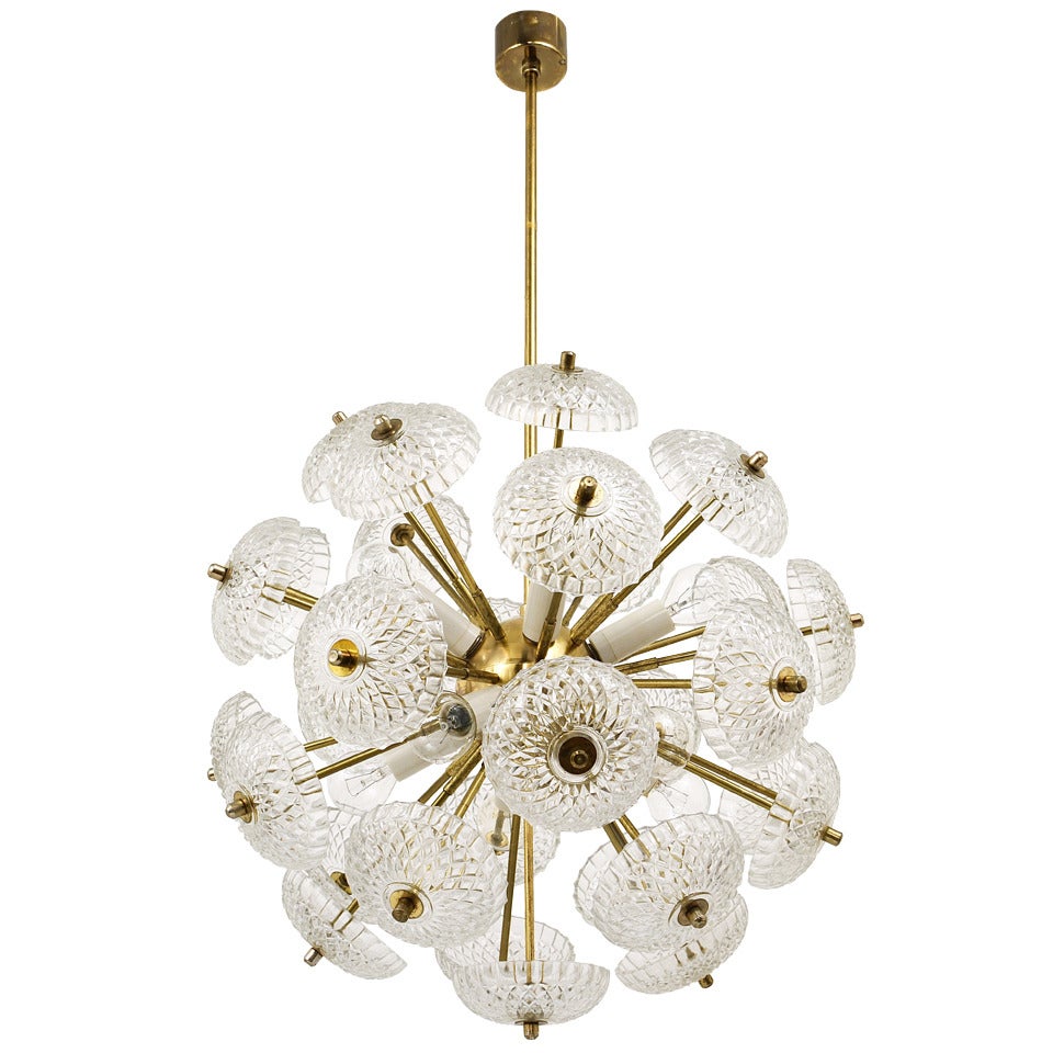 Italian Sputnik Blowball Brass Chandelier With Glass Discs From The 1960s