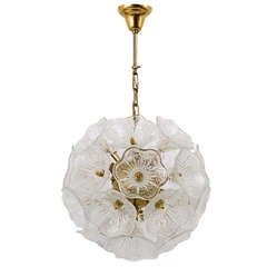 Italian Sputnik Glass Flowers Chandelier Brass Blowball From The 1960s