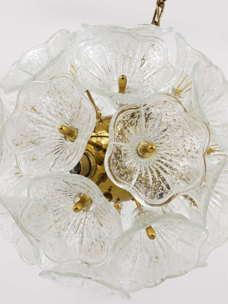 Mid-Century Modern Italian Sputnik Glass Flowers Chandelier Brass Blowball From The 1960s