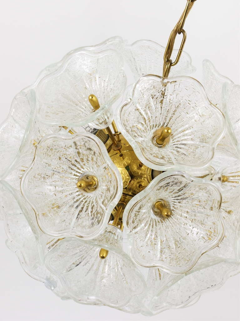 Italian Sputnik Glass Flowers Chandelier Brass Blowball From The 1960s 1