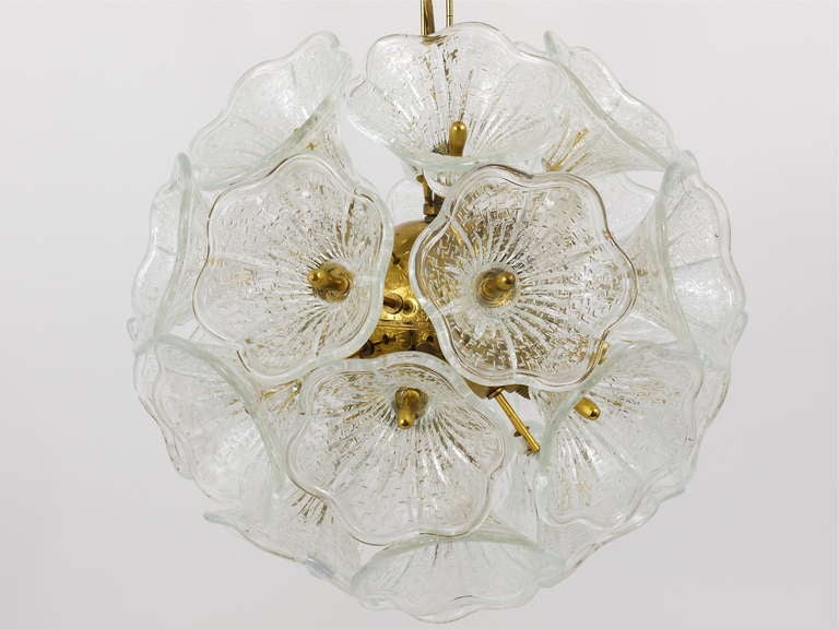 Italian Sputnik Glass Flowers Chandelier Brass Blowball From The 1960s 2