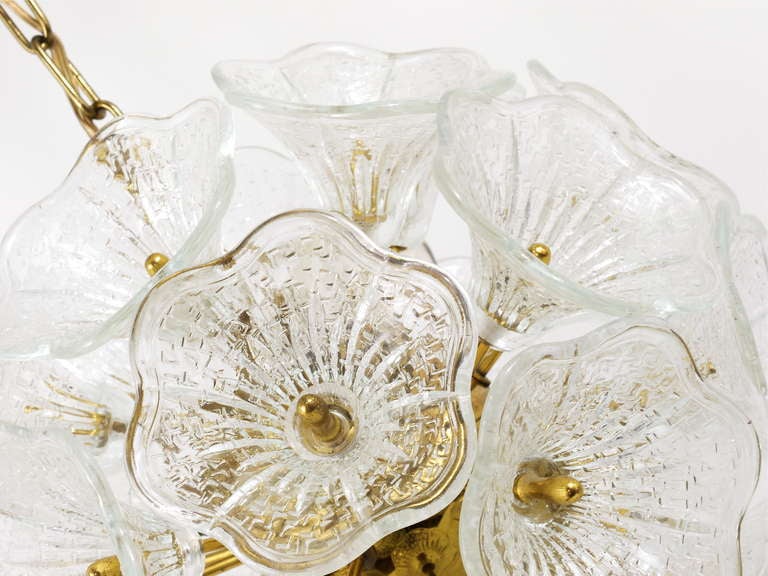 Italian Sputnik Glass Flowers Chandelier Brass Blowball From The 1960s 3