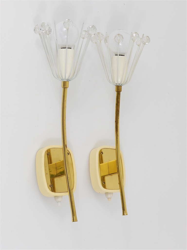Mid-Century Modern Pair Emil Stejnar Mid-Century Flower Brass Sconces, Rupert Nikoll, Austria, 1950