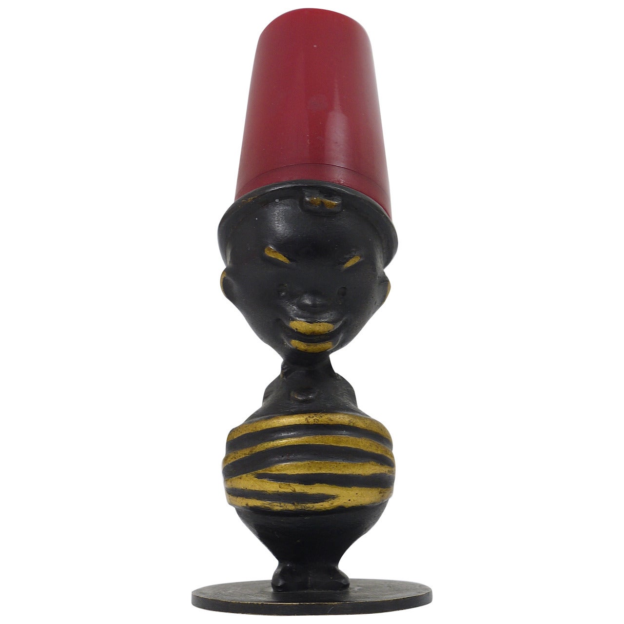 1950s African Figurine Mid-Century Brass Salt Shaker by Richard Rohac, Austria For Sale