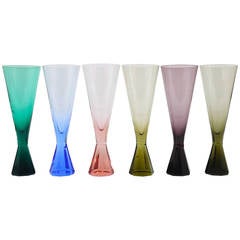 6 or 12 Faceted Diamond Champagne Flutes, Crystal Glass, Austria, 1950s