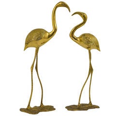 A Beautiful Pair Of French Brass Flamingo Sculptures, 1970s, France