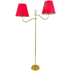 Josef Frank Two-Arms Mid-Century Adjustable Brass Floor Lamp, Austria, 1950s