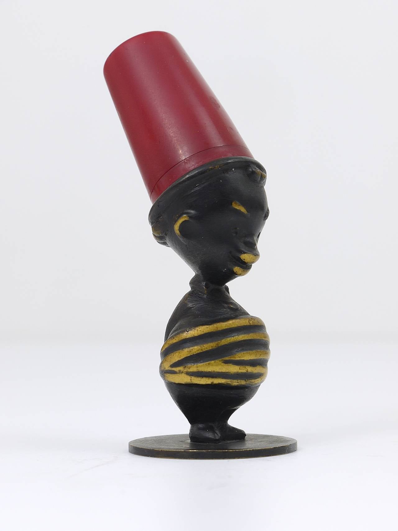 Mid-Century Modern 1950s African Figurine Mid-Century Brass Salt Shaker by Richard Rohac, Austria For Sale