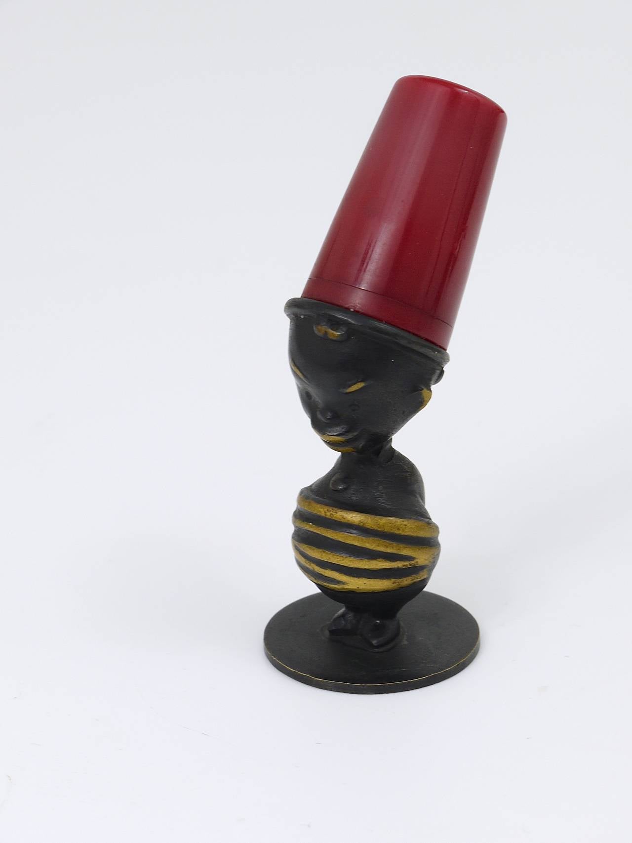 1950s African Figurine Mid-Century Brass Salt Shaker by Richard Rohac, Austria For Sale 2