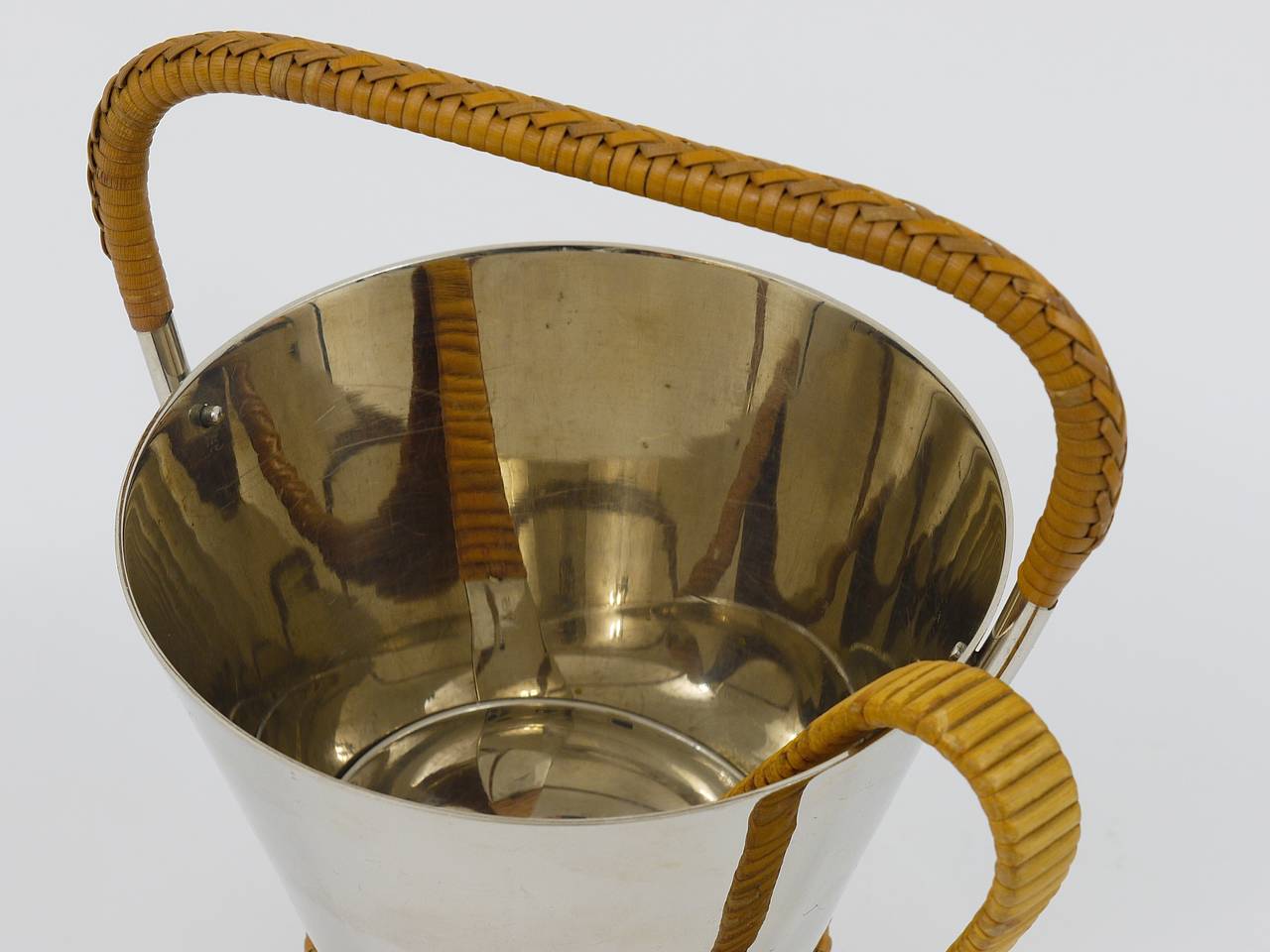 Carl Aubock Nickel-Plated Ice Bucket And Tongs, Brass, Vienna, 1950s, 1