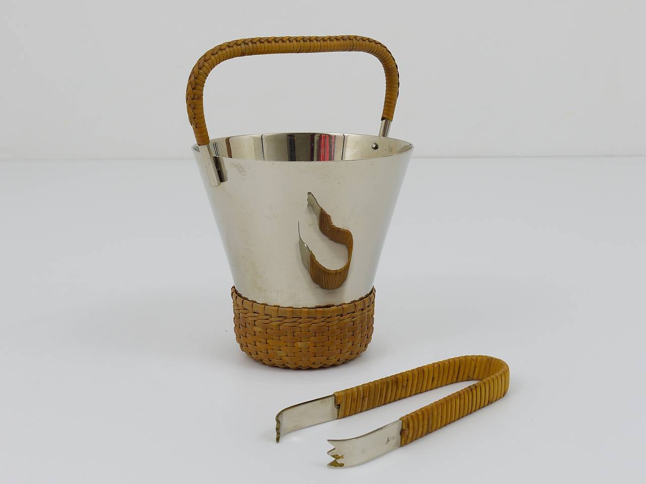 Carl Aubock Nickel-Plated Ice Bucket And Tongs, Brass, Vienna, 1950s, 2