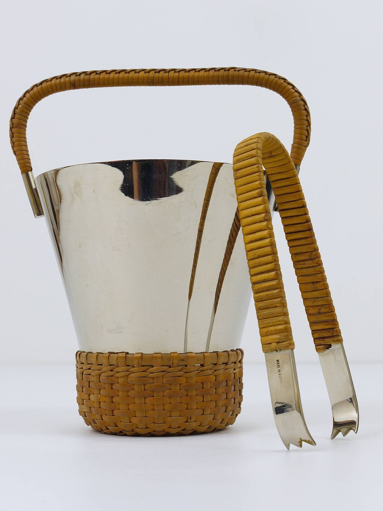 Carl Aubock Nickel-Plated Ice Bucket And Tongs, Brass, Vienna, 1950s, 5