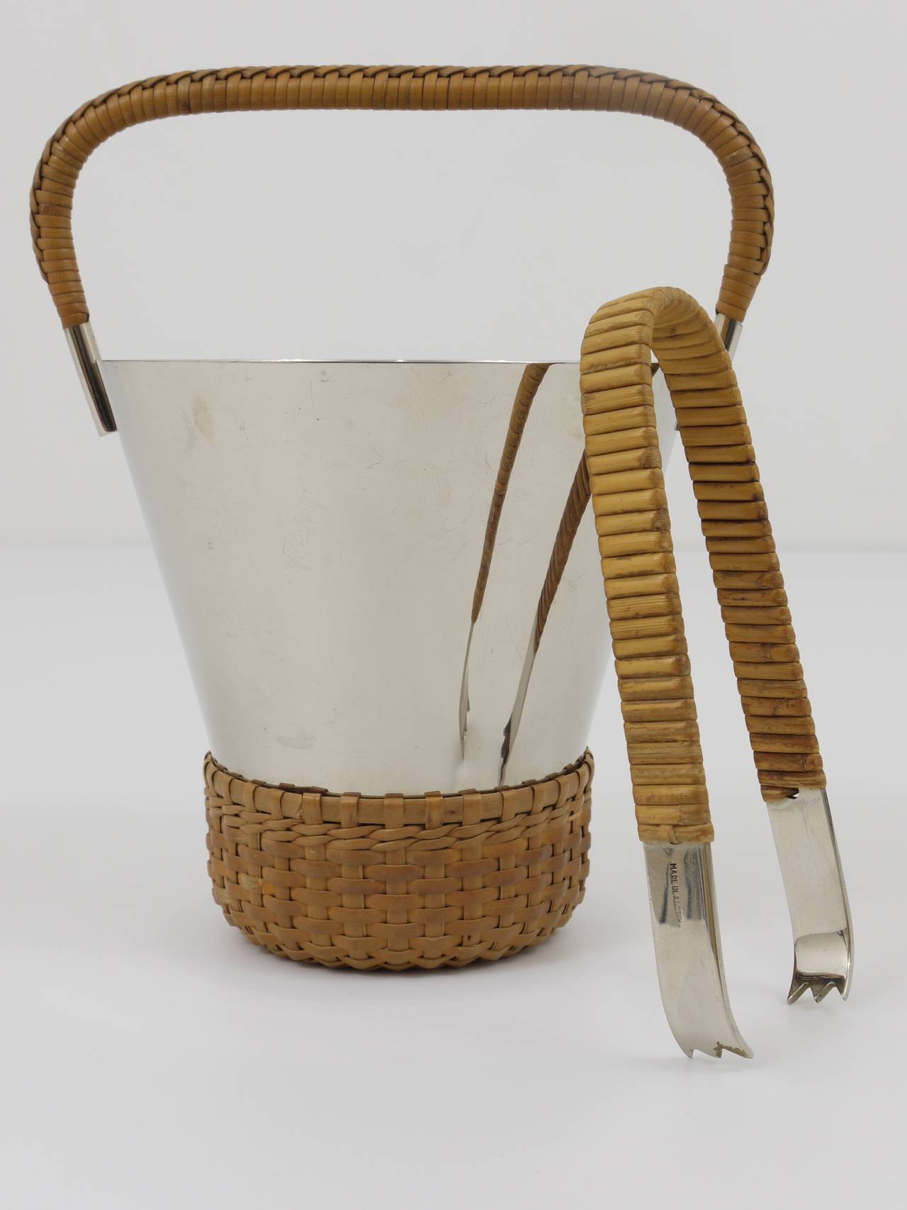 20th Century Carl Aubock Nickel-Plated Ice Bucket And Tongs, Brass, Vienna, 1950s,