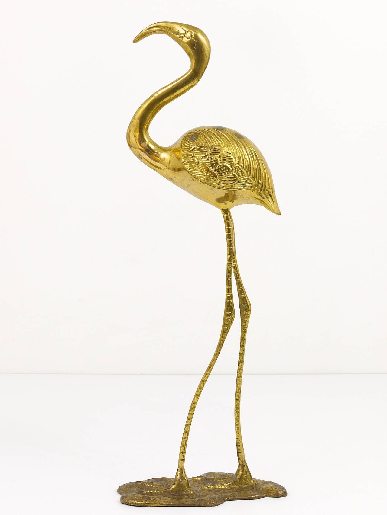 A Beautiful Pair Of French Brass Flamingo Sculptures, 1970s, France In Excellent Condition In Vienna, AT
