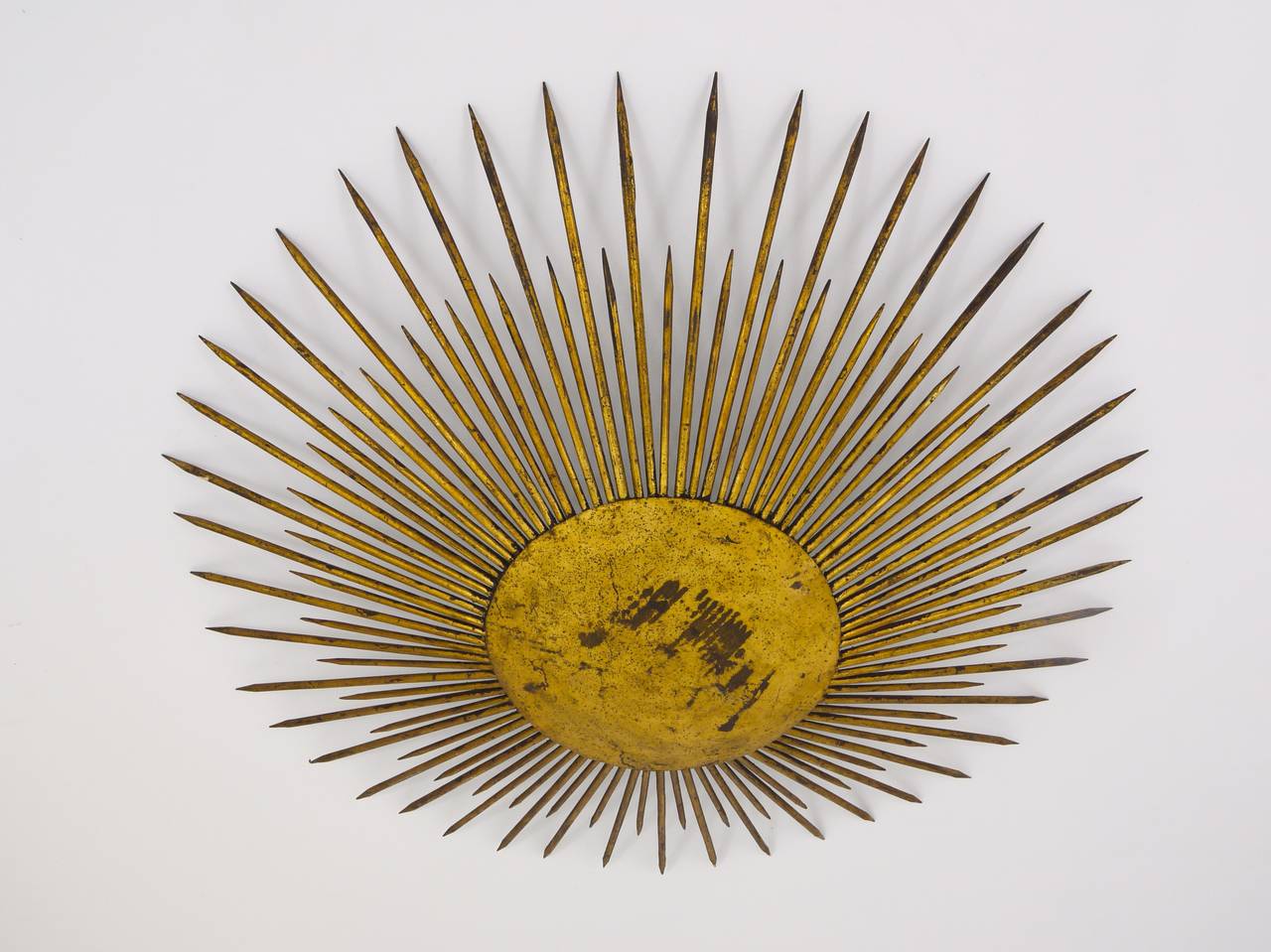 Mid-Century Modern French Sunburst Starburst Flush-mount Plafoniere ceiling lamp, Gilt Metal, 1950s