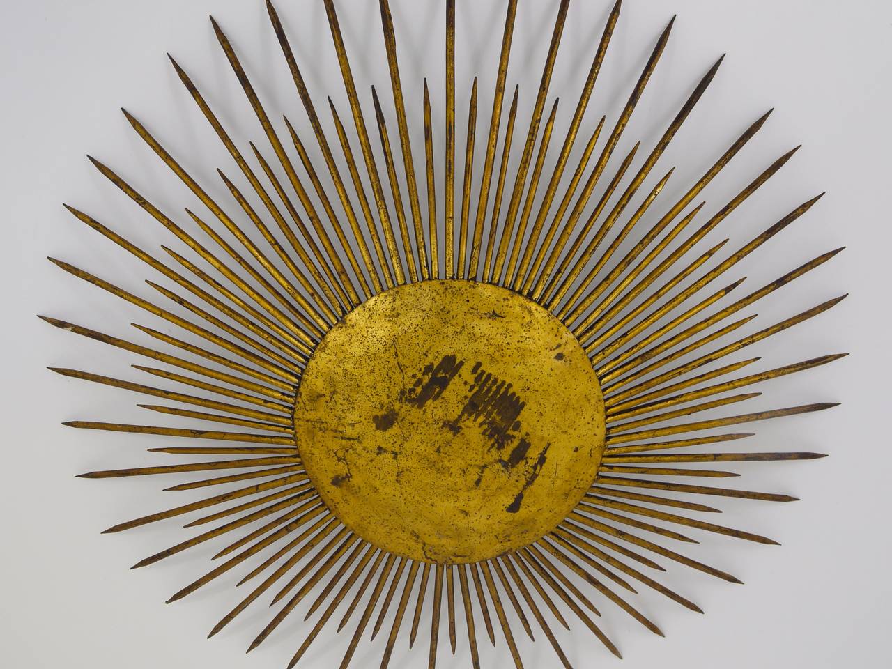 French Sunburst Starburst Flush-mount Plafoniere ceiling lamp, Gilt Metal, 1950s 1
