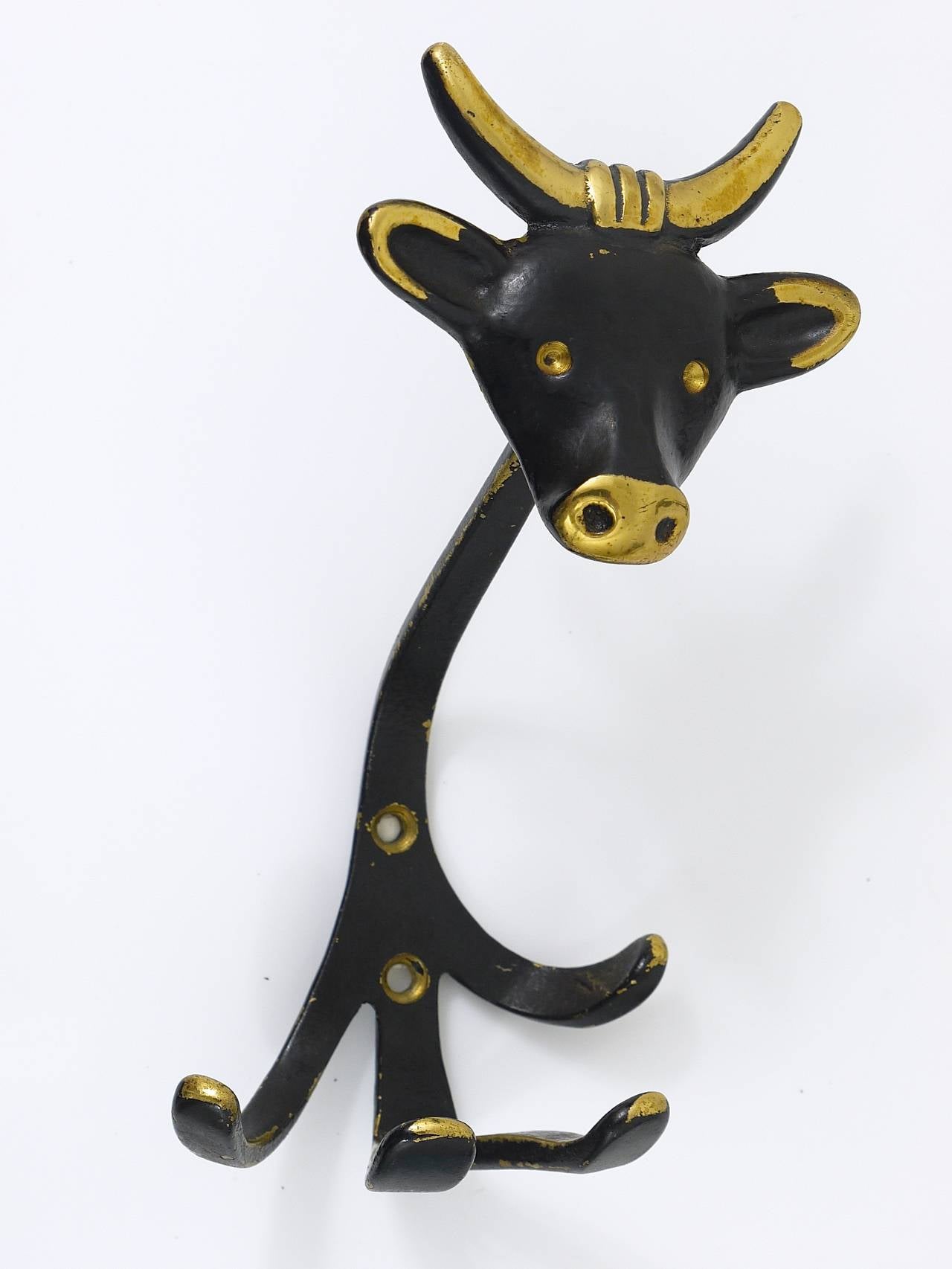 20th Century 4 Walter Bosse Animal Brass Wall Coat Hooks Monkey Dog Cow Lion, Vienna, 1950s