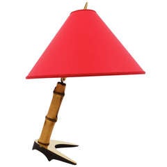 Vintage Carl Aubock Horseshoe Tiltable Modernist Table Lamp With Red Lampshade