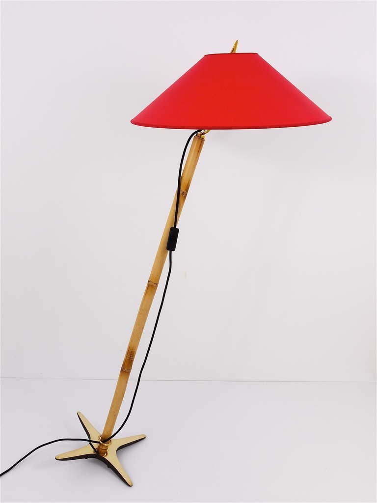 Carl Aubock X Floor Lamp Tiltable Modernist Lamp With Red Lampshade