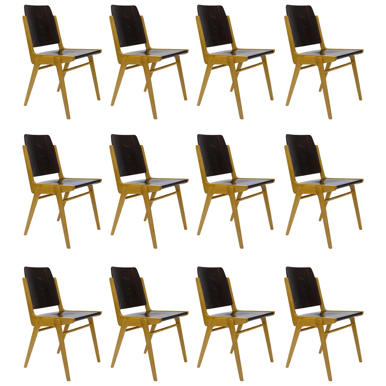 Up to 12 Austro Chair Stacking Chairs by Franz Schuster, Wiesner-Hager