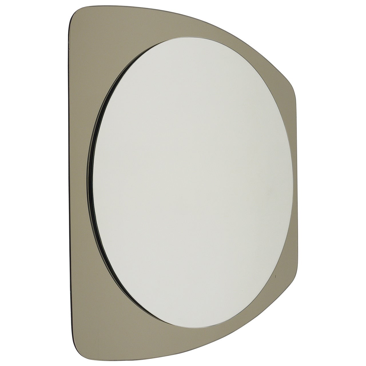 Cristal Arte Beautiful Oval Grey Mid-Century Wall Mirror, Italy, 1970s For Sale