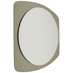 A Beautiful Oval Grey Crystal Arte Mid-Century Wall Mirror, Italy, 1970s