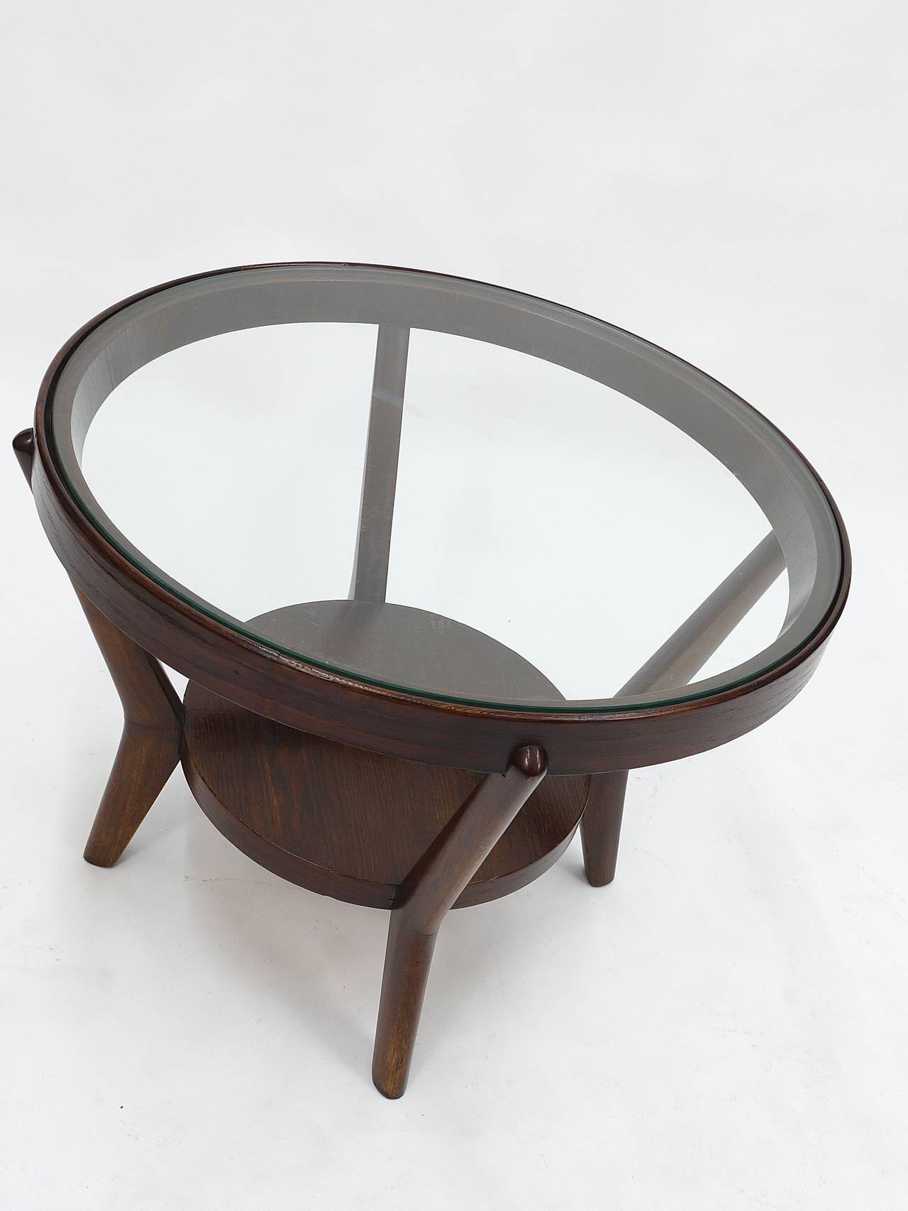 Glass 1930s Round Art Deco Side Table by Jindrich Halabala, Excellent Condition
