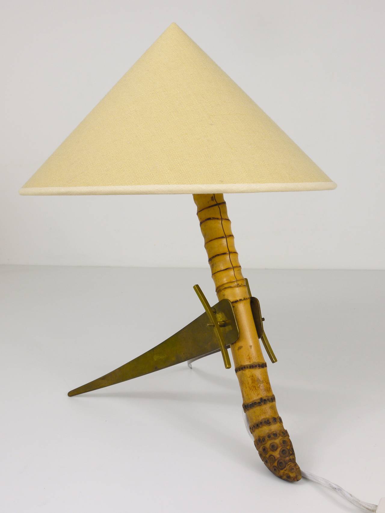20th Century Mid-Century Rupert Nikoll Bamboo Brass Table Lamp, Austria, 1950s