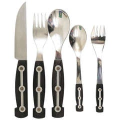 Comprehensive Set of Austrian Modernist Amboss 1050 Flatware Cutlery 36 Pieces Stainless Steel Rosewood Handles