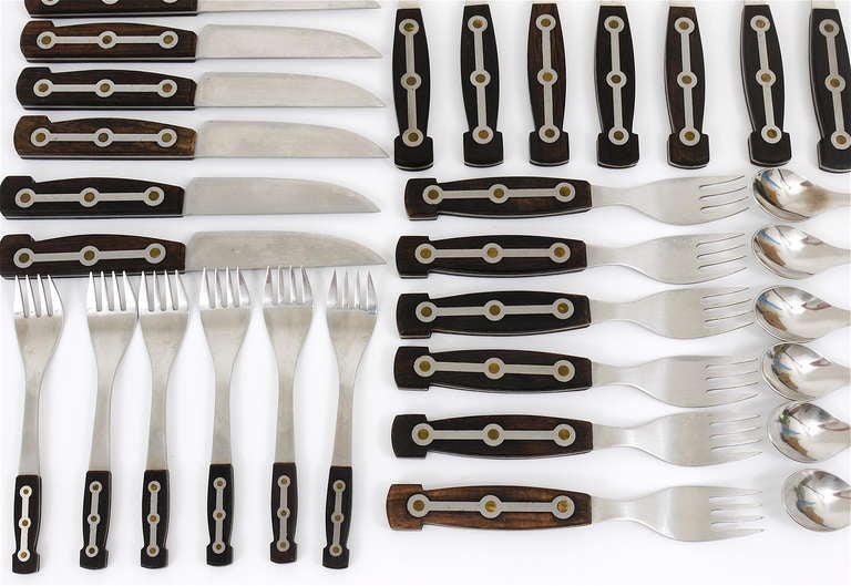 Mid-Century Modern Comprehensive Set of Austrian Modernist Amboss 1050 Flatware Cutlery 36 Pieces Stainless Steel Rosewood Handles