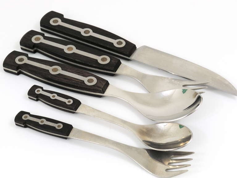 20th Century Comprehensive Set of Austrian Modernist Amboss 1050 Flatware Cutlery 36 Pieces Stainless Steel Rosewood Handles