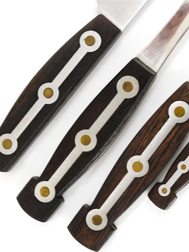 Ensemble complet de couverts autrichiens modernistes Amboss 1050 36 pièces Acier inoxydable Poignées en bois de rose 3