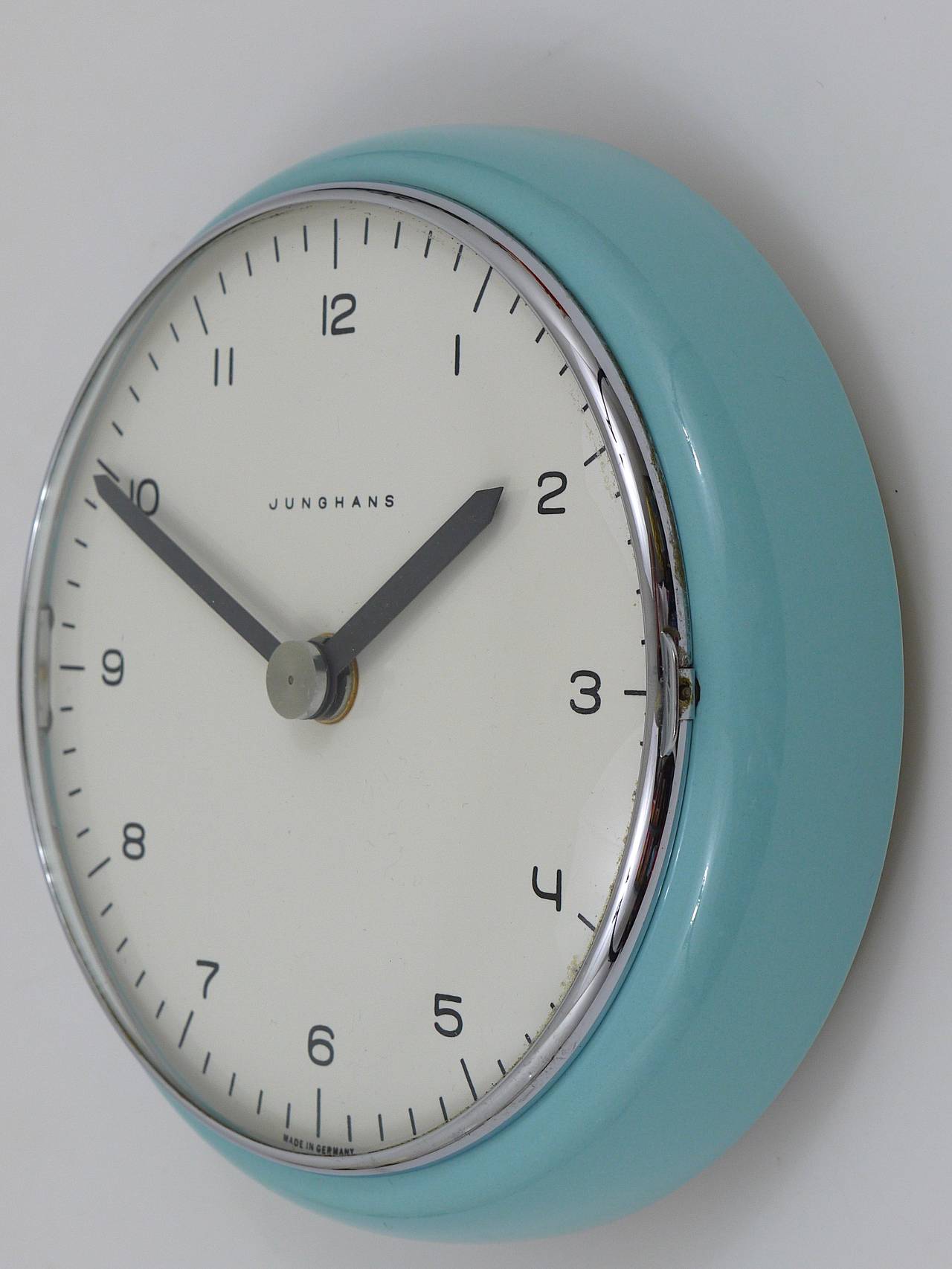 Mid-Century Modern Rare Round Max Bill Modernist Wall Clock by Junghans Germany, 1950s