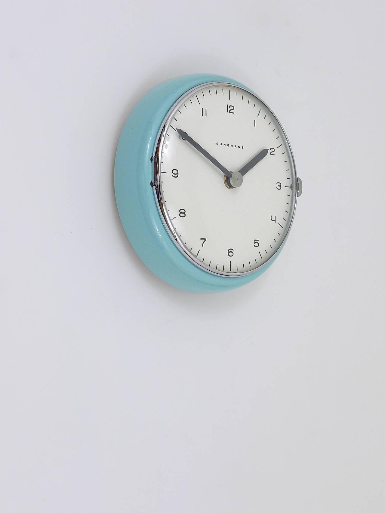 Austrian Rare Round Max Bill Modernist Wall Clock by Junghans Germany, 1950s